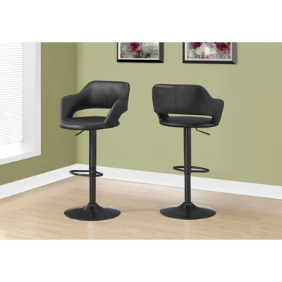 Contemporary Swivel Seat Bar Stool With Black Faux Leather And Metal Base Adjustable Counter In Look Fabric Frame