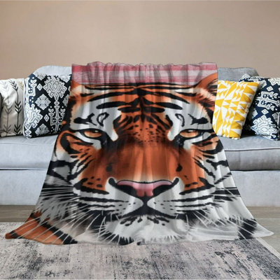 9 Lbs Velvet Blanket for Winter - Ply Heavy &amp; Warm Korean Style Bed Blanket - Reversible Printed Raschel Queen Size Blanket - Wrinkle &amp; Fade Resistant -- Tiger 60x80inch