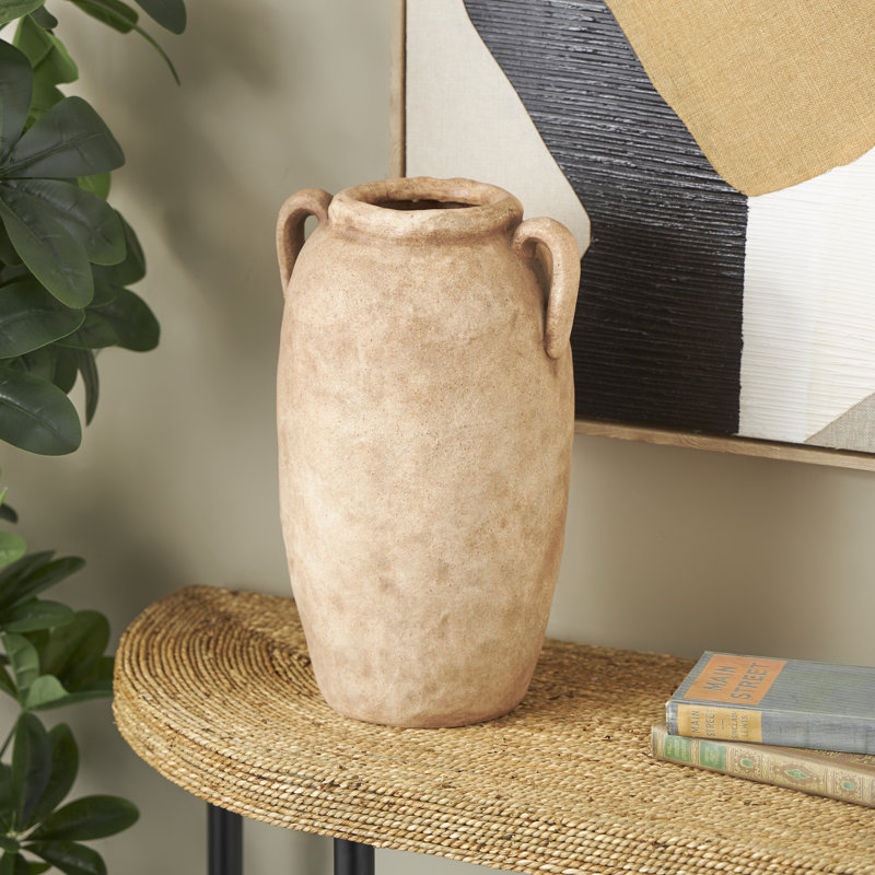 Vase texturé en jonquille et céramique, Marron clair