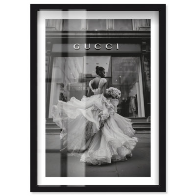 Flowing Dress and Bouquet at the Store II Shadowbox Print Fashion Wall Decor by Notoriart, Black Frame, 20 x 30