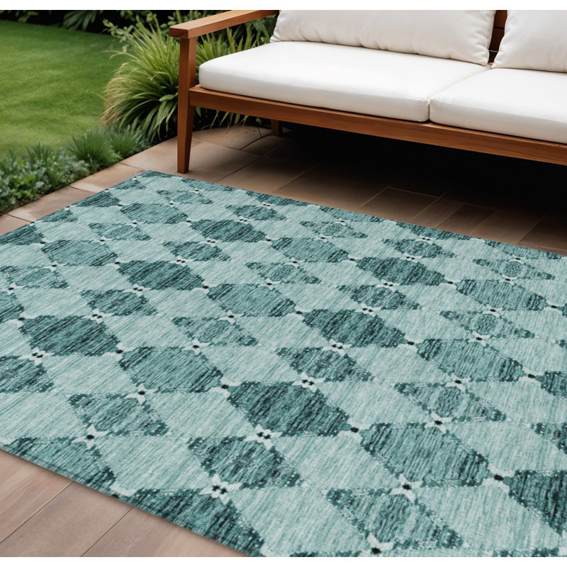 Tapis d'intérieur / extérieur bleu sarcelle et gris anthracite 9 'X 12'