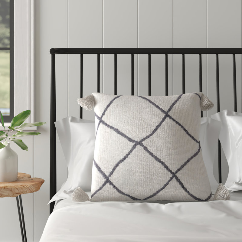 Bohemian Geometric White and Charcoal Gray Throw Pillow 20" x 20"