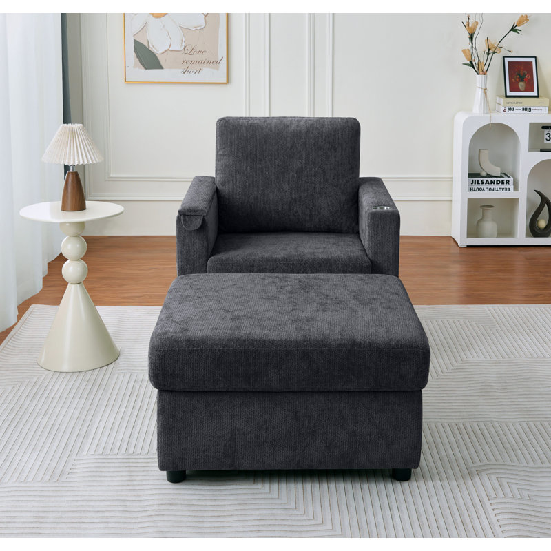 Fauteuil d'appoint convertible 3-en-1 avec compartiment de rangement et plateau USB Ophelia - Méridienne multifonctionnelle pour le salon, la chambre à coucher et le bureau personnel