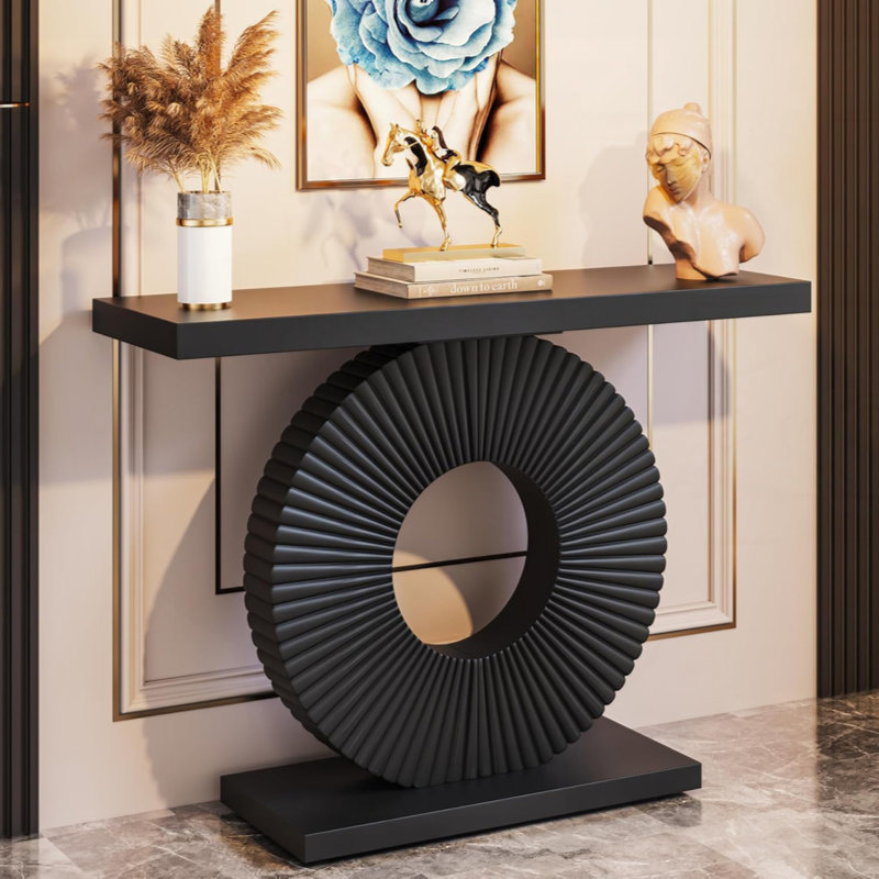 Élégante table de canapé, console en bois, Noir