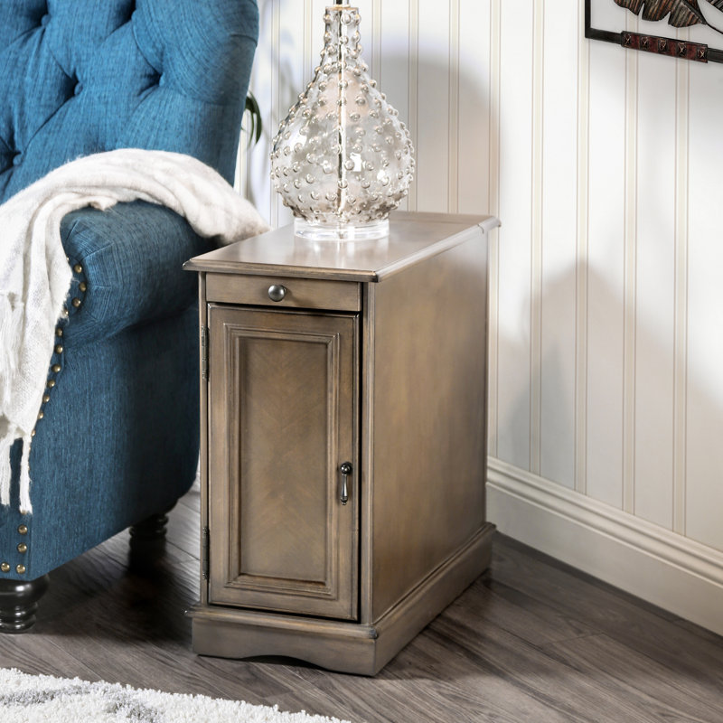 Abrahamson Drum End Table with Built-In Outlets, Grey