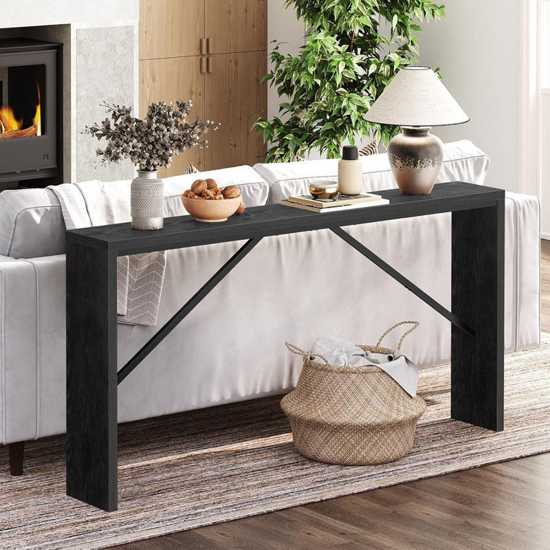 Black Wood and Metal Industrial Console Table, 62.2"