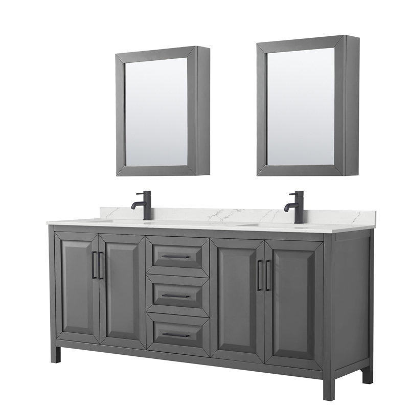 Daria 80 in. with Mirror Vanity, Giotto Quartz, Gray, Matte Black