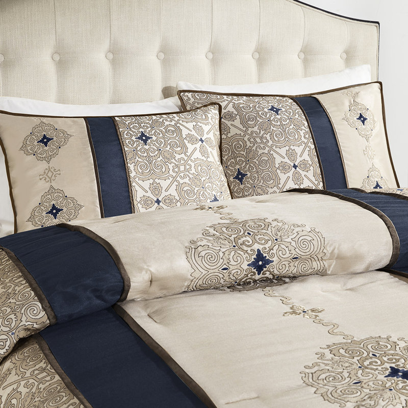 Bleu marine chambre à coucher - Très grand édredon 7 pièces avec lit et coussins essentiels, Marine