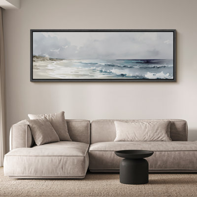 Coastal Beach " Serene Beach Watercolor Coastal Landscape Rustic Retro Art Decor Extra Large Pictures "