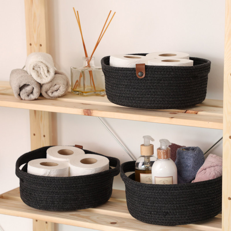 Brayden Studio Cotton Decorative Basket, Black