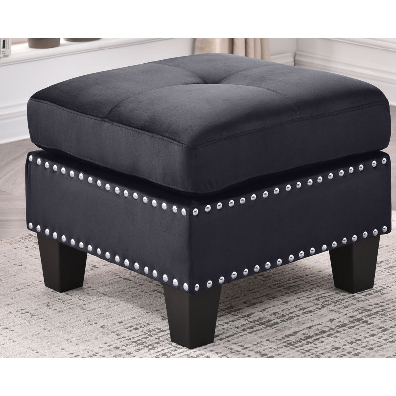 Nawrocki Velvet Ottoman, Black Velvet