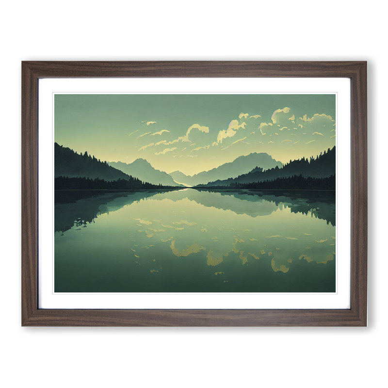 Mountain Lake Reflection Vol.6 - Framed Print, 25cm H x 34cm W x 2cm D, Walnut Framed