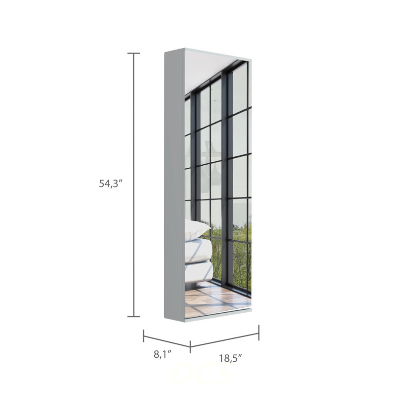 Leto Wall Mounted Shoe Rack With Mirror, Single Door, Capacity For Ten Shoes -White, Shoe Storage, White