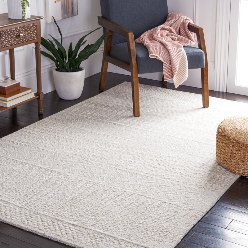 Tapis en viscose / laine touffeté à la main Lyly - gris / vert, Rectangle 4 pi x 6 pi
