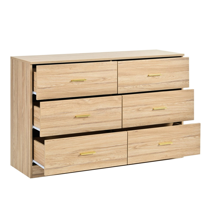 Armoire de rangement pour la chambre à coucher à 6 compartiments, aspect naturel, amplement de rangement, finition, construction