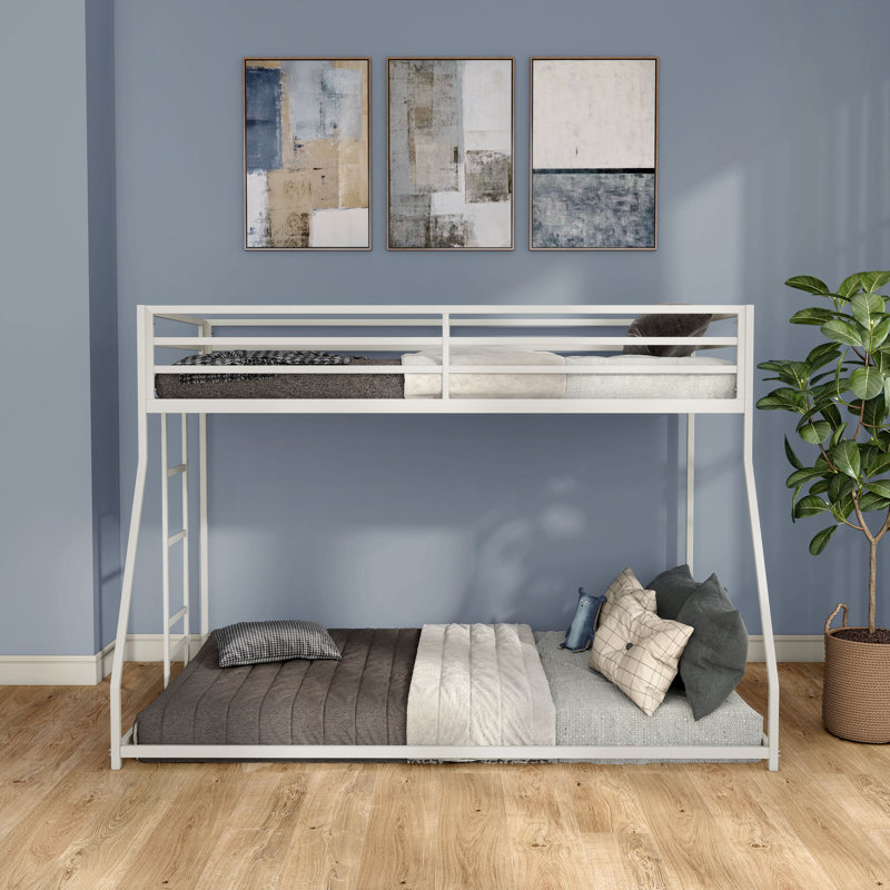 Axente Metal Twin Over Full Bunk Bed With Open Bottom, White