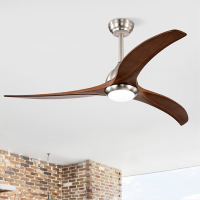 Ventilateur de plafond en bois massif de 52 po avec lumière et télécommande