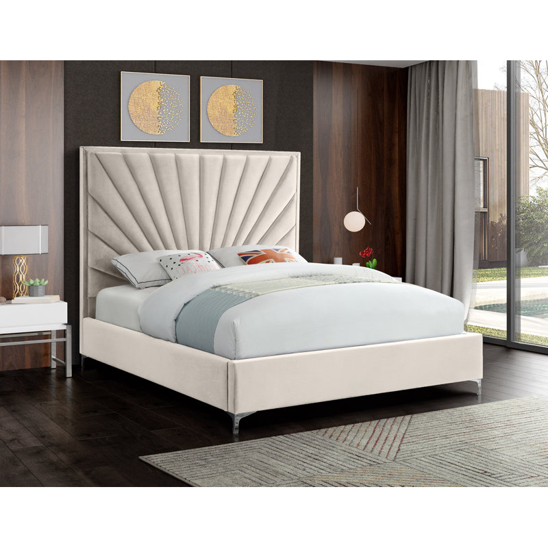 Lit plateforme tapissier Manila, Très grand, Velours crème
