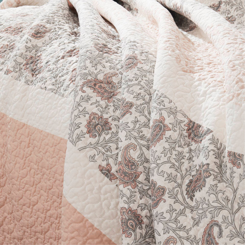 Ensemble de courtepointe en percale de coton 6 pièces avec coussins décoratifs, King Quilt + 5 Additional Pieces, Rosé