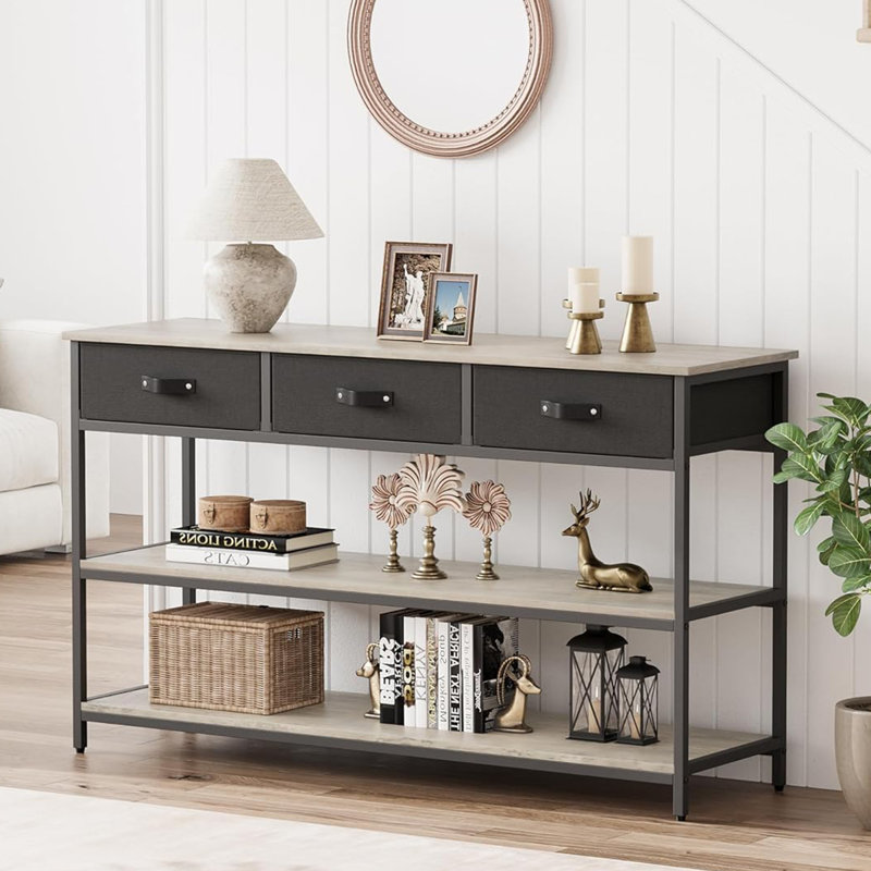 Console avec 3 tiroirs et 3 niveaux, Gris