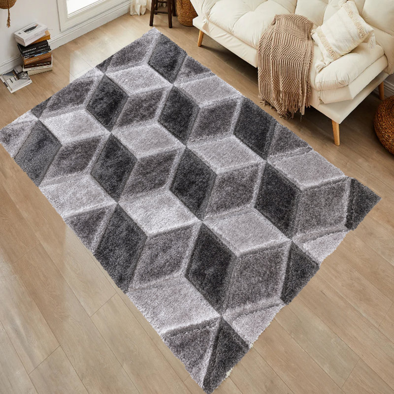 Alyha Geometric Machine Tufted Shag Indoor / Outdoor Area Rug, Rectangle 119.89 x 170.18cm