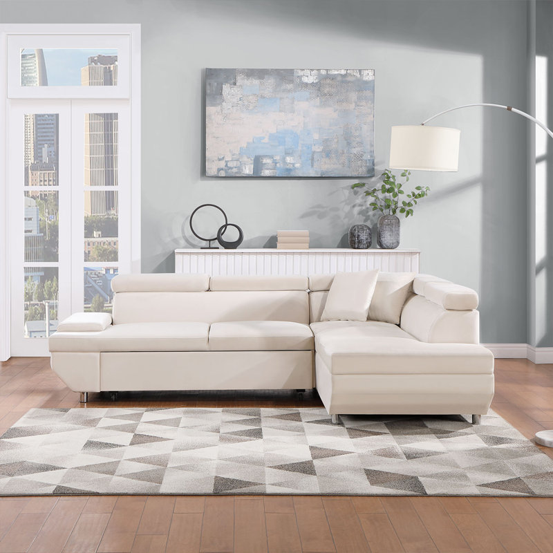 Canapé-lit en velours 75,59 po Louisius, Velours beige, Left Hand Facing, H 23 po x l 76 po x P 37 po