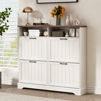 Armoire de rangement pour chaussures 24 paires avec 4 tiroirs rabattables