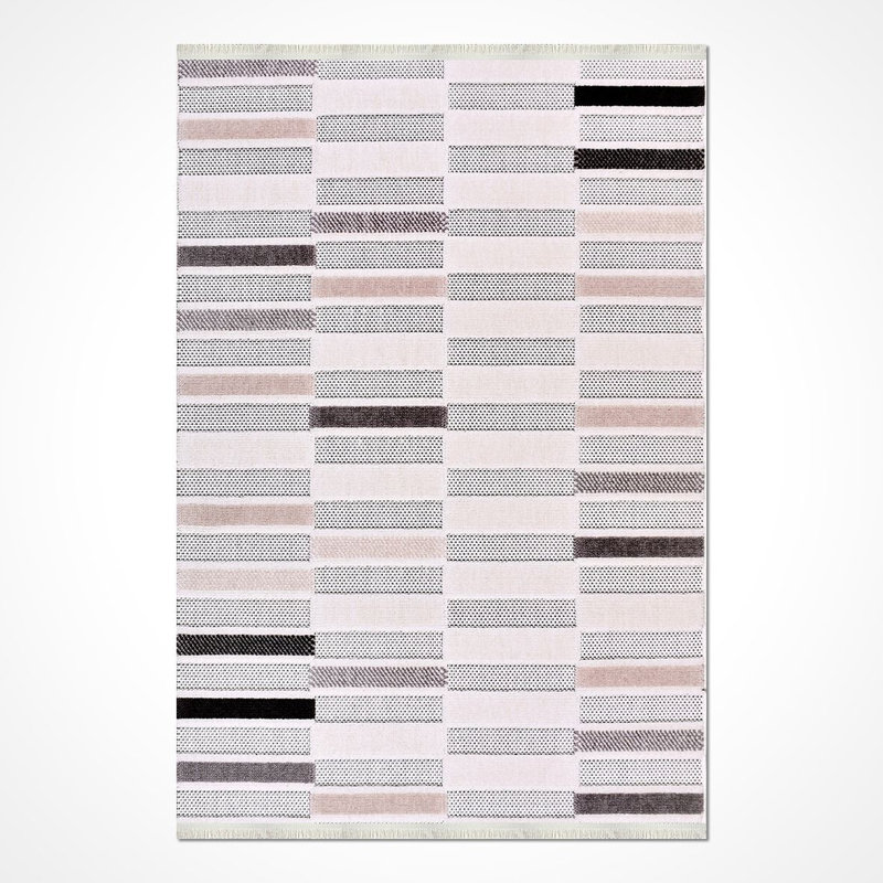 Tapis crème moderne antidérapant lavable à la machine, Rectangle 2 pi 8 po x 5 pi