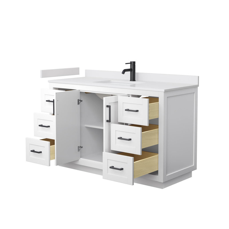 Ensemble de meuble-lavabo simple 54 po avec plateau en marbre de culture Miranda, Noir mat, Blanc, Marbre de culture blanc