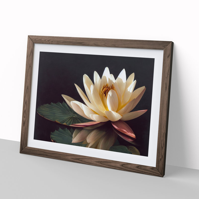 Sparkling Water Lily Flower - Framed Print, 34cm H x 46cm W x 2cm D, Walnut