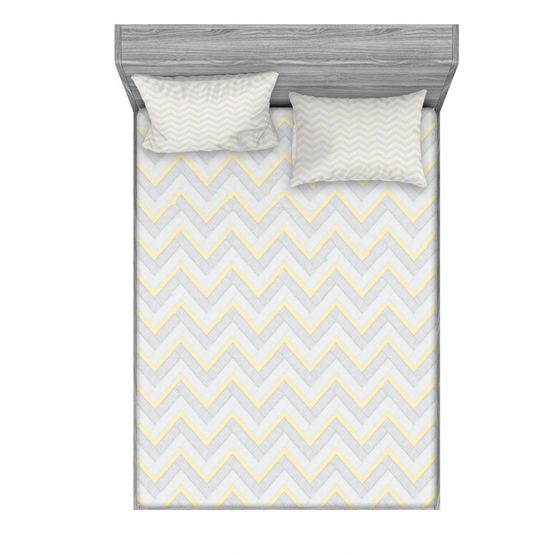 Microfiber Chevron Sheet Set, Full/Double Sheet Set with Fitted Sheet, Gray Chevron