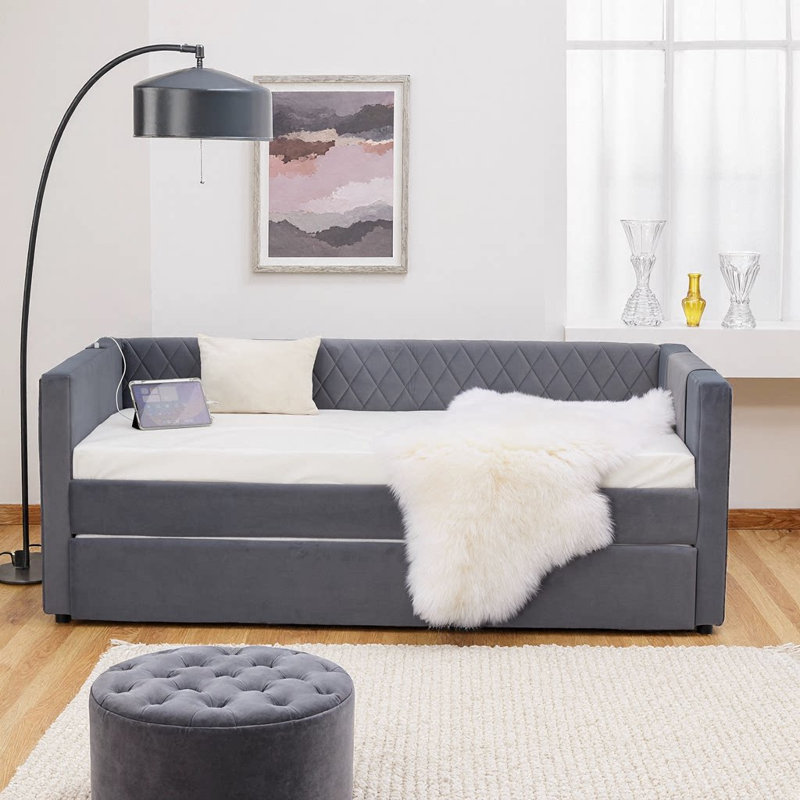 Lit de jour en velours Emerald, Grey