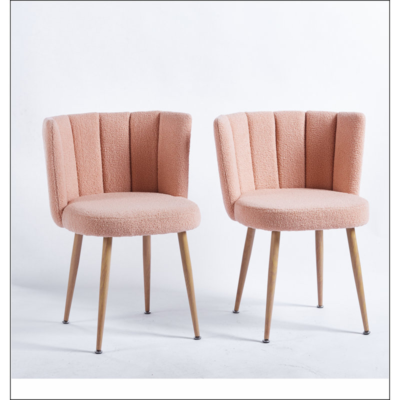 Chaise de salle à manger moderne (ensemble de 2) avec pieds en tube de fer et coussins à poils courts, Beige clair