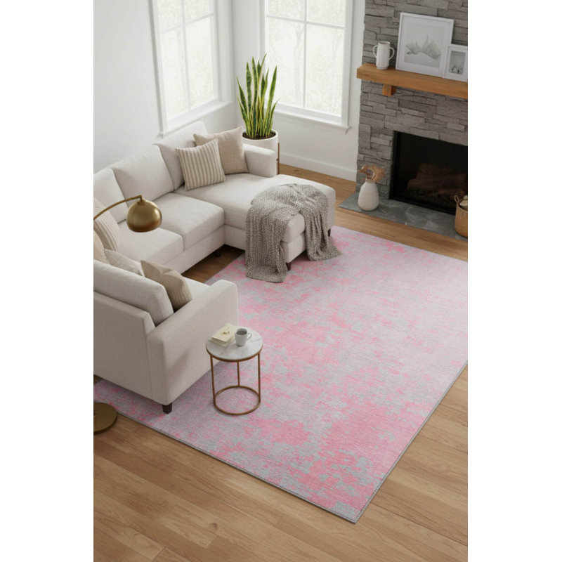 Tapis décoratif rose et gris, Rectangle 3 pi 10 po x 5 pi 3 po