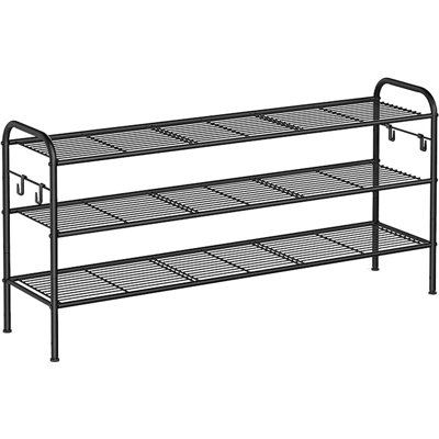 Songmics Shoe Rack, 3-tier Shoe Organizer, Metal Shoe Shelf Storage With 4 Side Hooks, Holds 18 Pairs Of Shoes, Height-adjustable Shoe Rack For Entryw