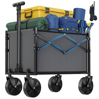 Chariot utilitaire pliable d'une capacité de 220 lb, chariot pliant léger avec roues tout-terrain et poignée réglable pour le camping, la plage et les sports