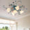 Plafonnier lustre fleur, plafonnier rose en céramique rose à 5 lumières avec abat-jour en verre, plafonnier encastré pour salon, chambre à coucher, salle à manger, couloir, cuisine.