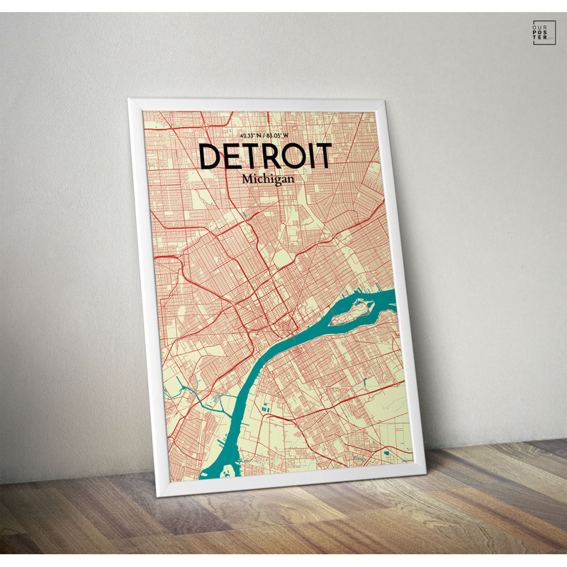 " Detroit City Map ", 36" H x 24" W
