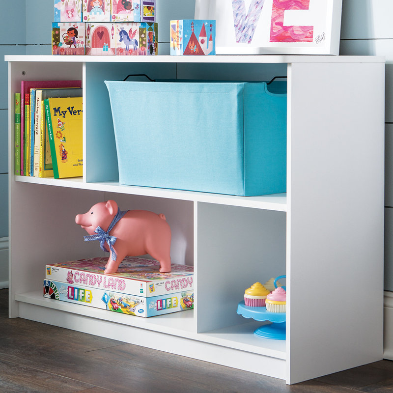 White Wood Laminate Kids Toy Storage Bookcase with Cubes