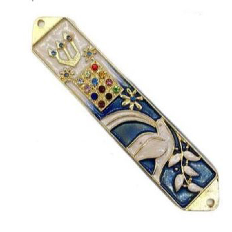 Mezouza oiseau et olive, bleu