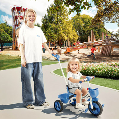 2-In-1 Kids Pedal Ride On Toddler Pedal Trike With Adjustable Handle And Safety Belt