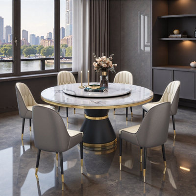 Seven-Piece Marble-Effect Dining Set