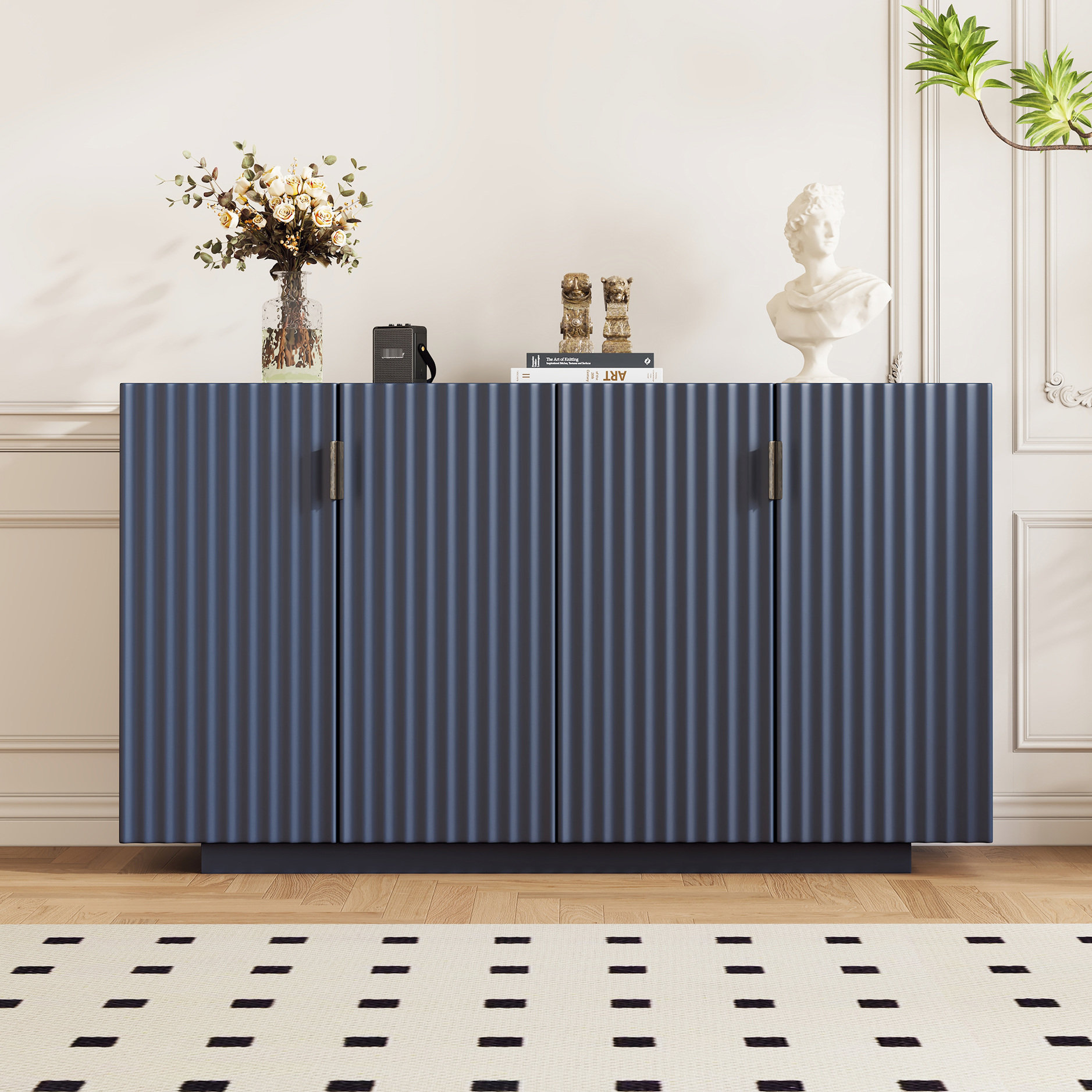 Image showcasing Latitude Run® Antique Navy Sideboard For Dining And Living Spaces - 4 ...