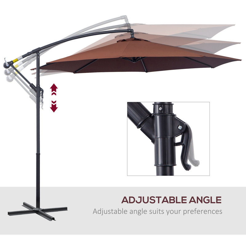 Parasol de patio en porte-à-faux 10 pi 10 pi, avec abat-jour réglable à 360 °, support de base, enseigne maîtresse brune