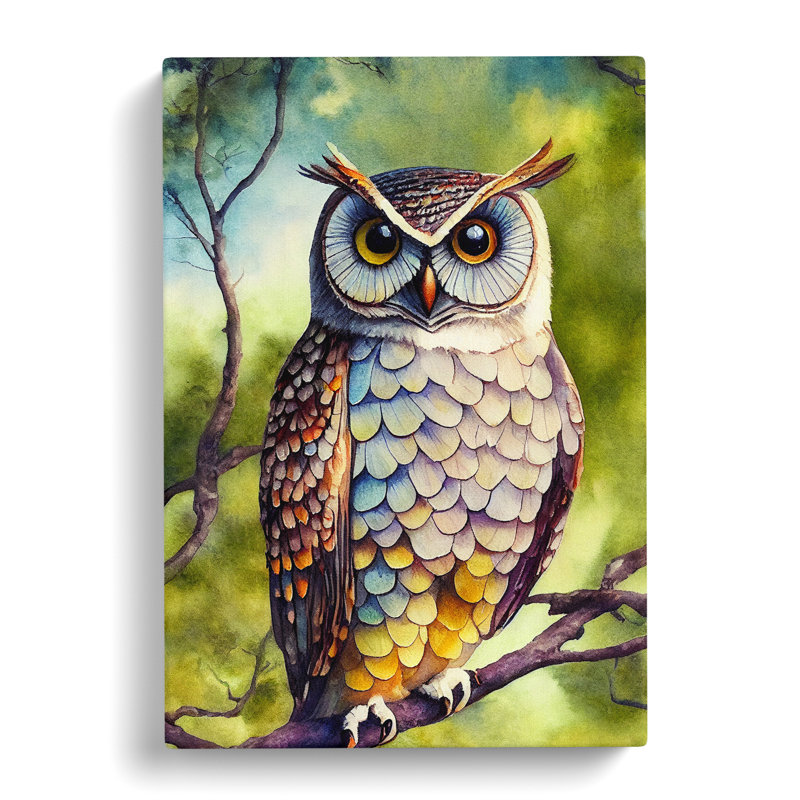 Owl Upon A Branch No.3 - Wrapped Canvas Print, 50cm H x 35cm W x 3cm D
