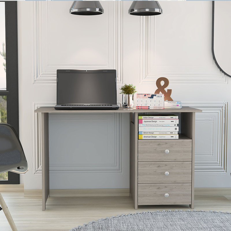 Bureau d'ordinateur avec trois tiroirs Bianco