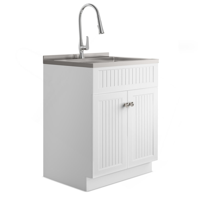Beckham - Armoire à linge 28 po avec robinet et évier en acier inoxydable - blanc, 28"