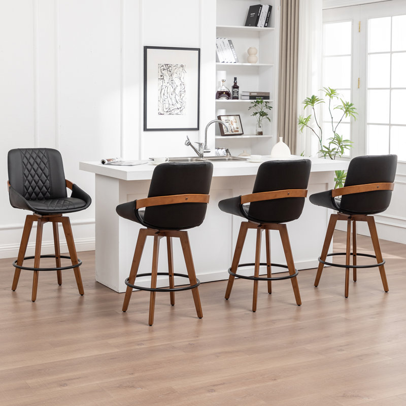 Modern Upholstered Swivel Counter & Bar Stools, 4, Black, Bar Stool (30.37" Seat Height)