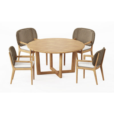 Grade-A Teak Wood Dining Set: 60" Sema Round Table And Akyee Arm Chairs #11AK3406