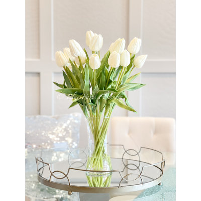 20” Real Touch Tulips Modern Arrangement Centerpiece